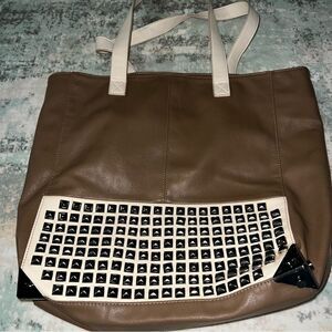 Big Buddha Studded Brown and Cream Tote Bag